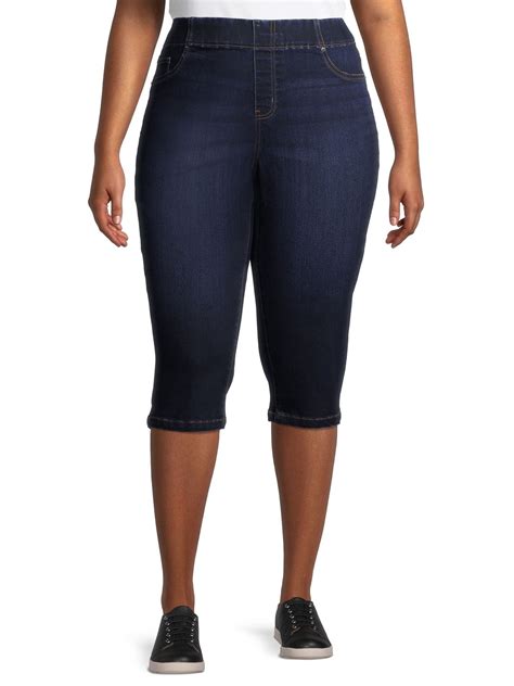 Terra Sky Women S Plus Size Stretch Pull On Denim Capris Walmart