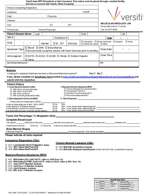 Fillable Online Molecular Oncology Lab Test Requisition Form Fax Email