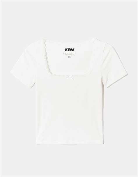 Weißes Basic T Shirt mit Spitzenausschnitt TALLY WEiJL Deutschland