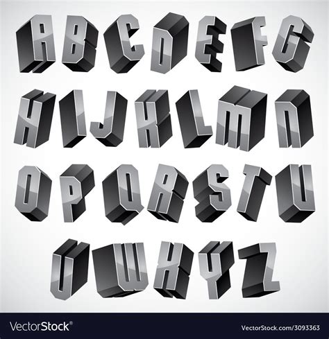 3d Font Geometric Dimensional Letters Set Vector Image