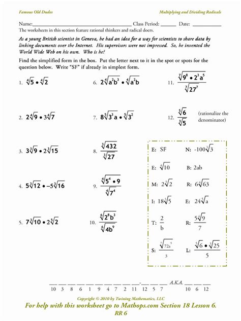 Adding And Subtracting Radical Expressions Worksheet