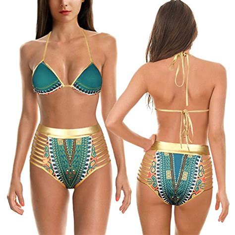 Sexy Vintage African Tribal Metallic Cutout High Waist Bikini Sets Two