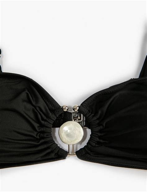 Siyah Kadın Bikini Üstü Metal Aksesuarlı Çıkarılabilir Askılı SAK BM Koton