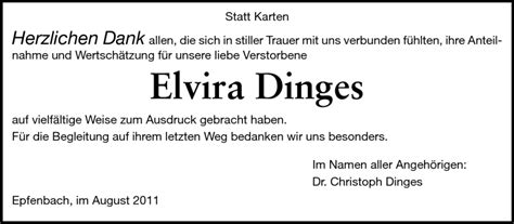 Traueranzeigen Von Elvira Dinges Vrm Trauer De