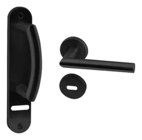 Set Manijon Fijo Curvo Media Manija Puerta Acero Inox Negro