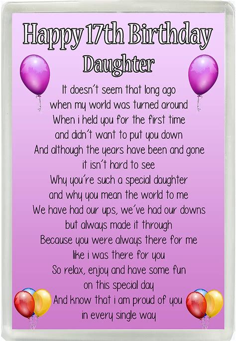 Happy 17th Birthday Daughter Poem Jumbo Fridge Magnet Ideal Birthday