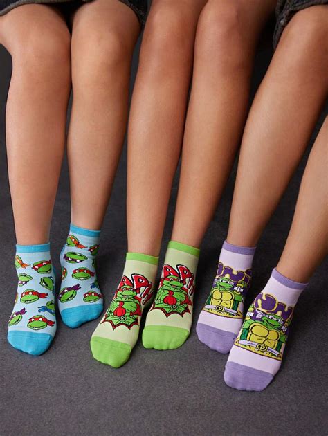 Teenage Mutant Ninja Turtles X Shein Pairs Set Cartoon Graphic Ankle