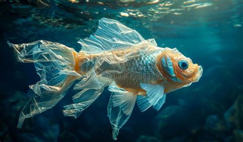 Goldfish In Plastic Bag In The Ocean Stock Image Image Of Hobby