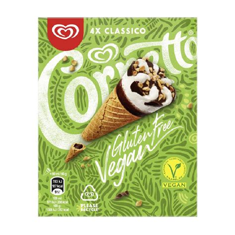 Algida 4 Cornetto Ice Creams Vegan And Gluten Free 360 Ml