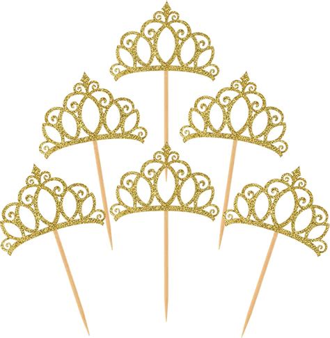 Amazon Donoter Pieces Gold Glitter Princess Crown Cupcake