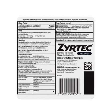 Zyrtec 24 Hour Allergy Relief Tablets Cetirizine Hcl 90 Ct Frys