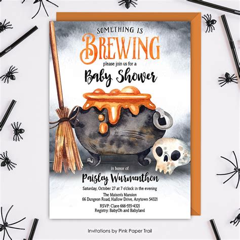 Halloween Baby Shower Invitation A Baby Is Brewing Baby Etsy