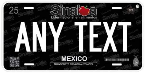 Black Sinaloa Mexico Personalized Novelty Car License Plates Any Text