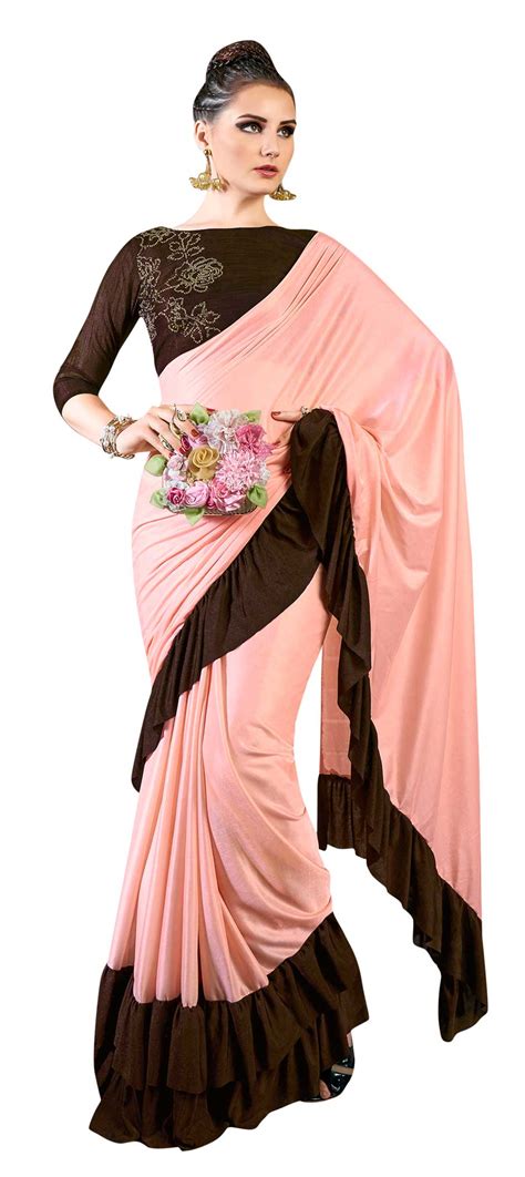 Festive Party Wear Pink And Majenta Color Lycra Fabric Saree