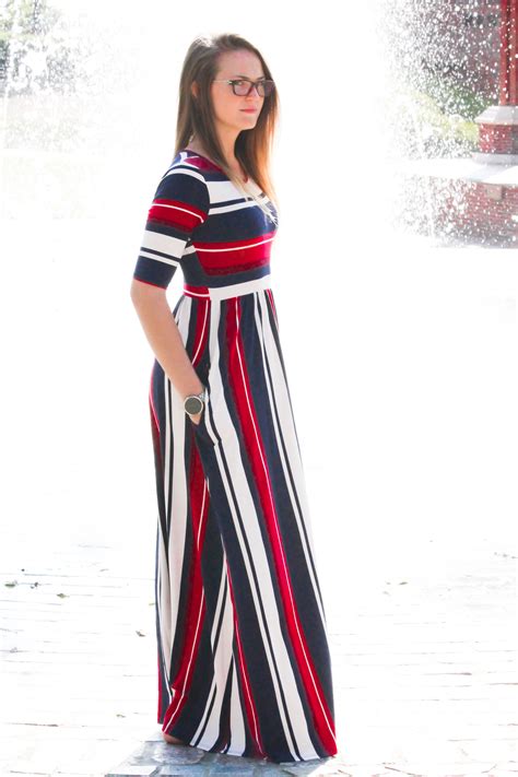 Mackenzie Is A Classy Fall Striped Half Sleeve Modest Maxi Dress With