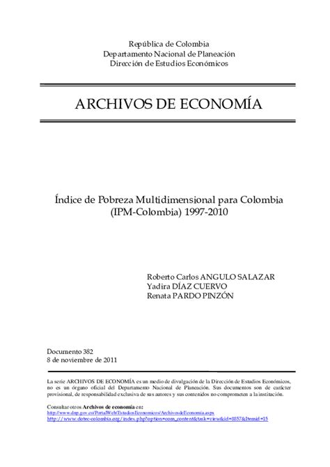 Pdf Índice De Pobreza Multidimensional Para Colombia