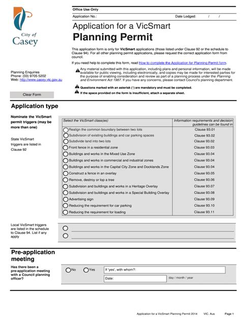 Fillable Online Casey Vic Gov VicSmart Application Form FINAL