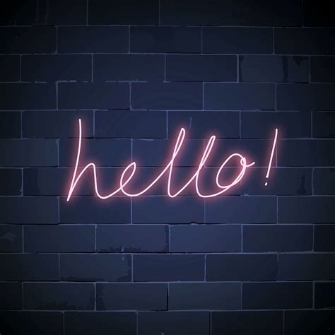 Neon Wallpaper Brick Wall Blue Backgrounds Typography Design Hello