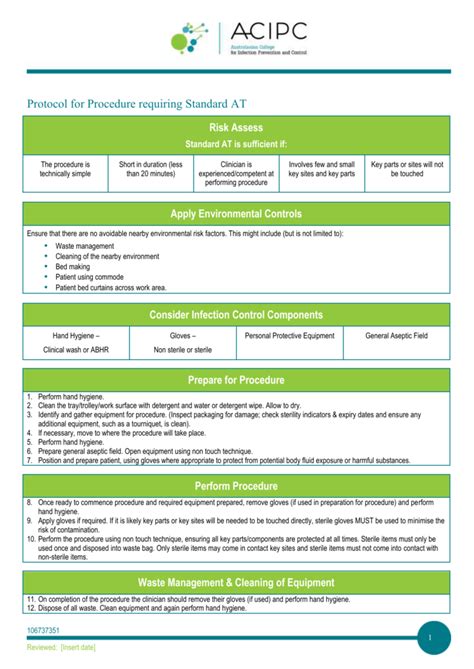 Protocol For Procedure Requiring Standard Aseptic Technique