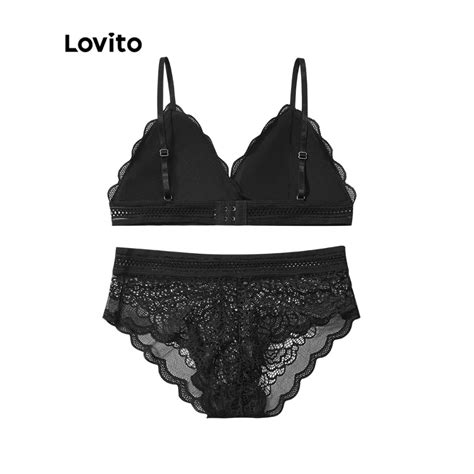 Lovito Sexy Floral Spaghetti Strap Lace Bra And Panty Sets For Women