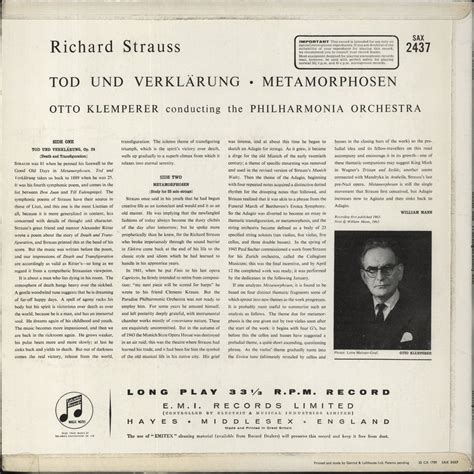 Richard Strauss Death And Transfiguration Metamorphosen Uk Vinyl Lp