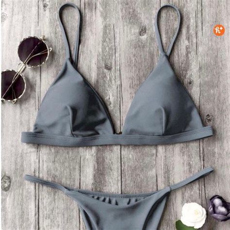 Zaful Swim Spaghetti Straps Plunge Thong Bikini Set Poshmark