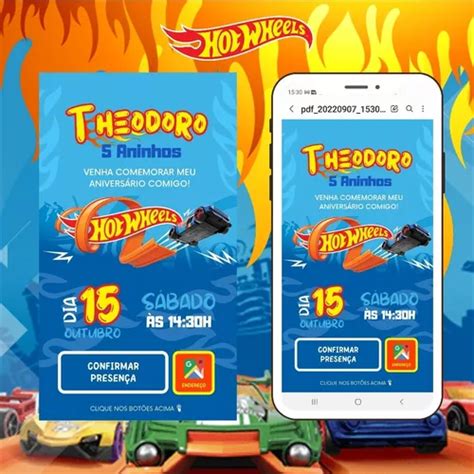 Convite De Aniversário Digital Da Hot Wheels Botões MercadoLivre