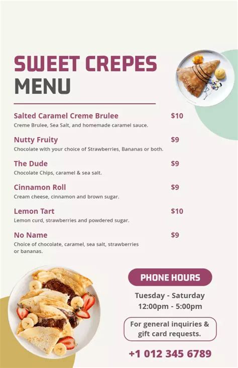 Crepe Menu Templates Customize And Download Free