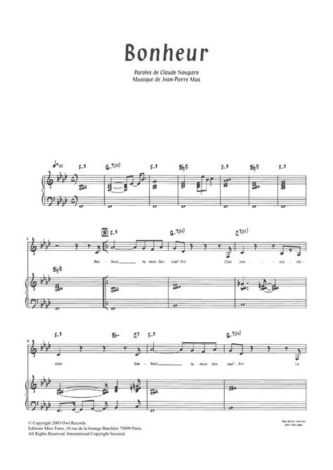 Bonheur Piano Vocal Print Sheet Music Now