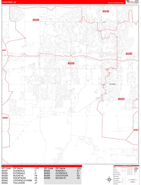 Goodyear Arizona Zip Code Wall Map (Red Line Style) by MarketMAPS ...