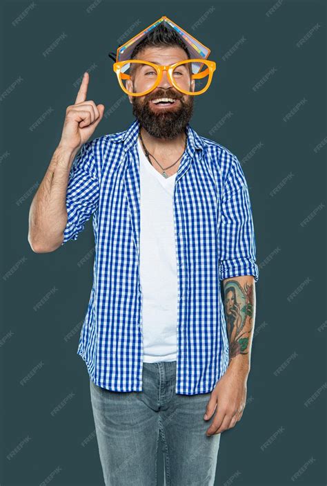 Premium Photo Cheerful Inspired With Idea Funny Bearded Man In Party