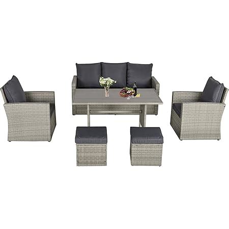 Amazon De Outsunny Poly Rattan Sitzgruppe 6 TLG Garten Essgruppe Sofa