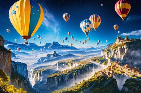 Premium AI Image Hot Air Balloons Floating In Sky