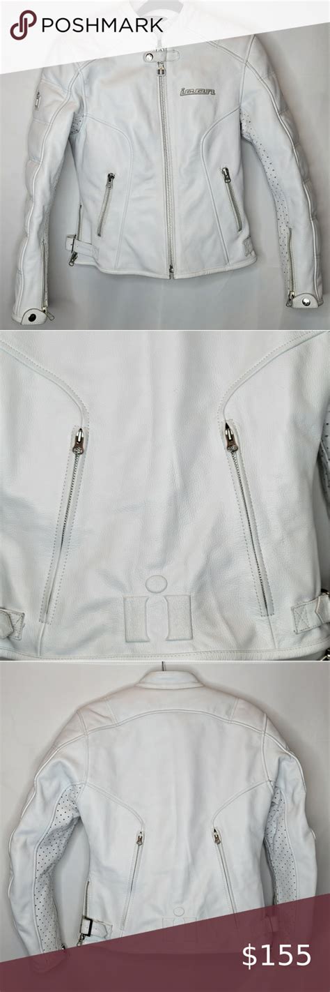 Icon Tuscadero Womens White Leather Motorcycle Biker Jacket Biker