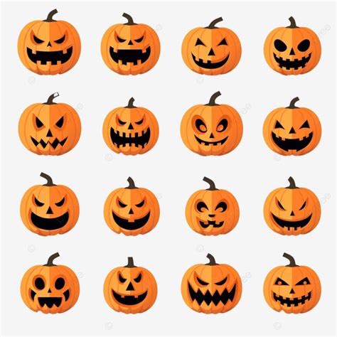 Collection Of Halloween Pumpkins Carved Faces Silhouettes Evil Face