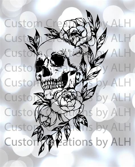 Skull And Flowers SVG Cutfile Cricut Silhouette Etsy