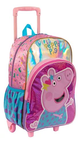 Kit Mochila Rodinha G Lancheira Estojo Peppa Pig X Dots