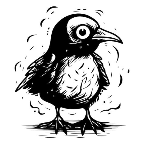 Cute Cartoon Black Crow Isolated On White Background Vector