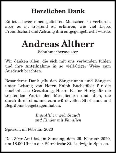 Traueranzeigen Von Andreas Altherr Saarbruecker Zeitung Trauer De