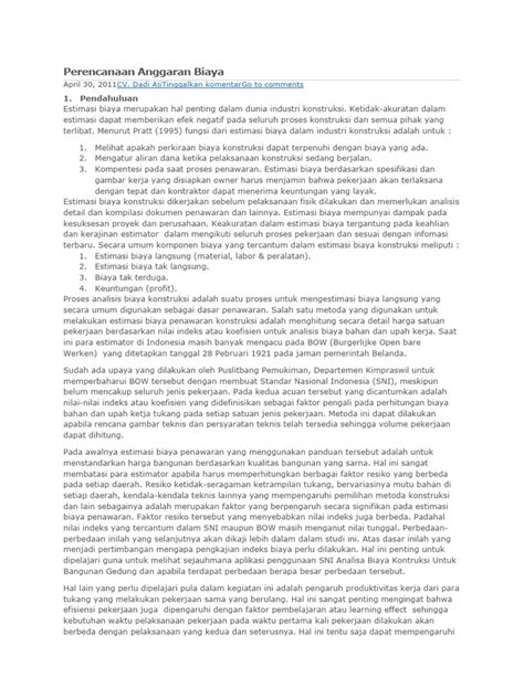 Perencanaan Anggaran Biaya Pdf
