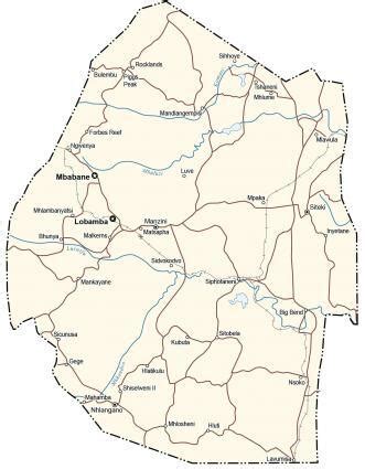 Eswatini Map - Cities and Roads - GIS Geography