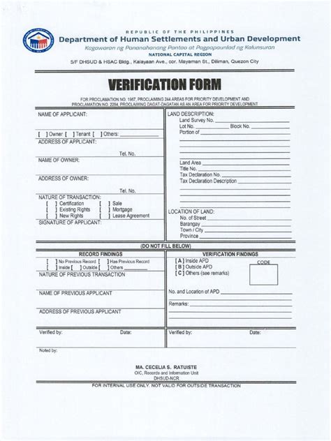 Verification Form Apd Certification Dhsud Download Free Pdf Property