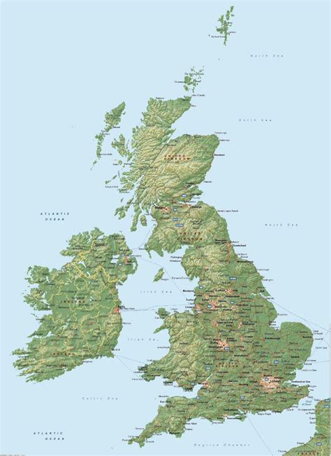 Grande Mapa Del Reino Unido Con Relieve Carreteras Y Ciudades Reino Unido Europa Mapas