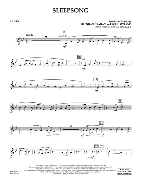 Sleepsong Arr Michael Sweeney F Horn Sheet Music Secret Garden