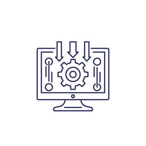 Icono De L Nea De Procesamiento De Datos Con Computadora Vector