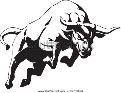 Black Silhouette Charging Bull Running Big Stock Vector Royalty Free