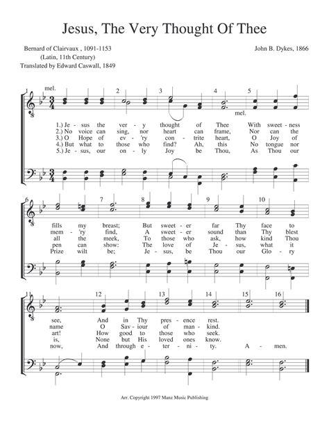 Hymn Information For Jesus The Very Thought Of Thee