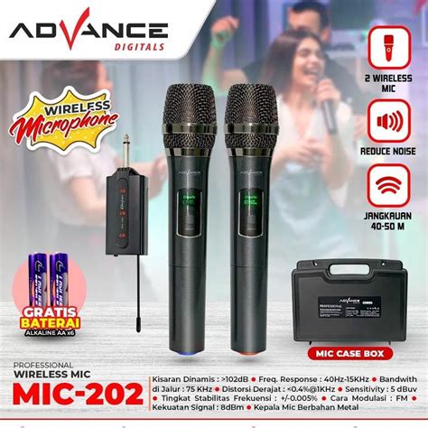 Jual Mic Advance 202 Profesional 2 Mic Wireless Microphone Karoke Mic