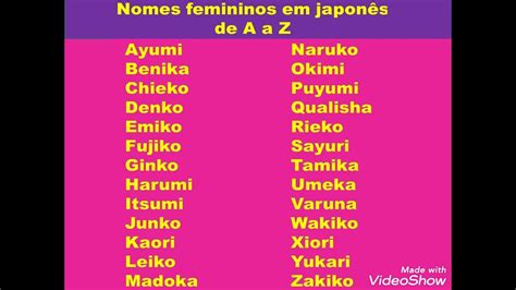 Nomes femininos e masculinos em japonês de A a Z YouTube