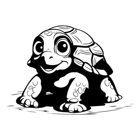 Premium Vector Black And White Cartoon Tortoise Illustration Isolated